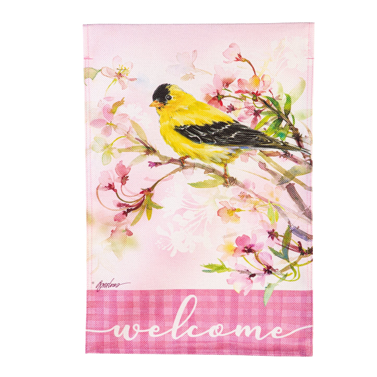 House Flag - Yellow Finch and Cherry Blossom