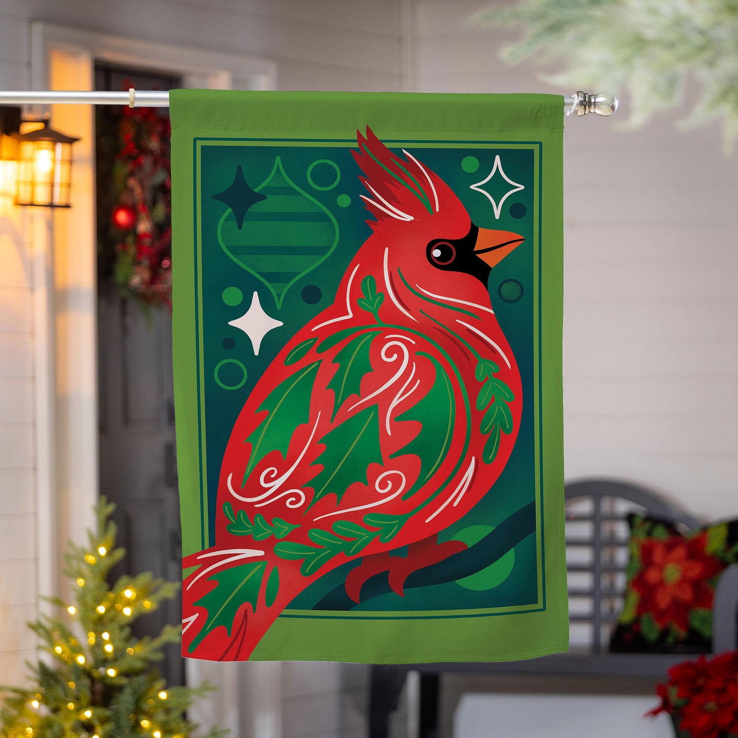 House Flag - Decorated Cardinal Burlap