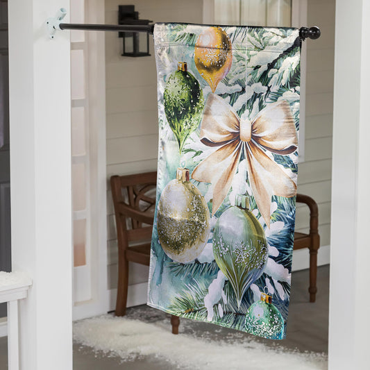 House Flag - Flocked Green & Gold Ornaments Lustre