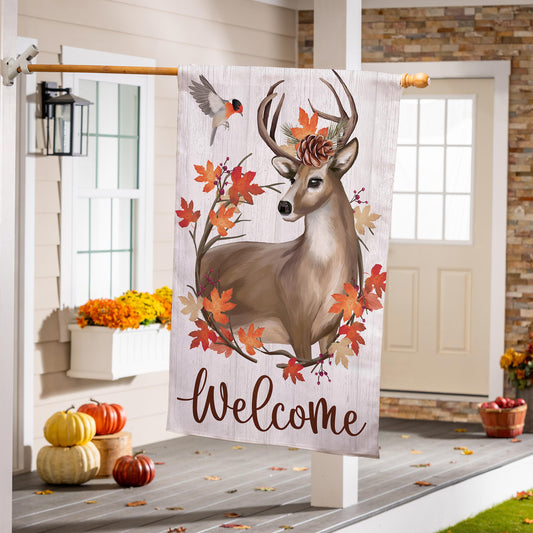 House Flag - Autumn Deer Wreath Moire