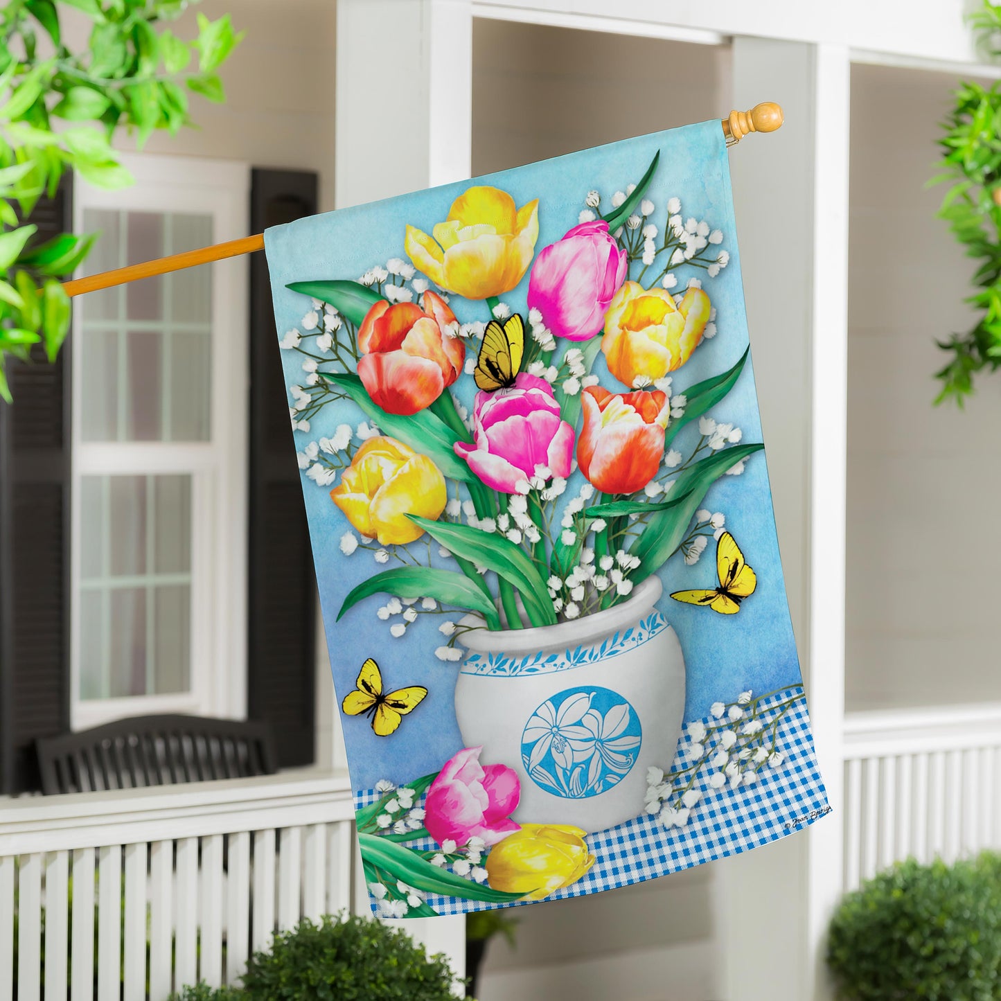 House Flag - Butterflies & Tulips