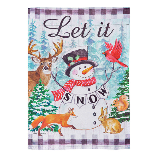 House Flag - Let it Snow Snowman Woodland