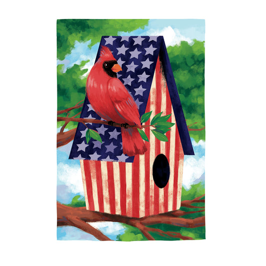 House Flag - Patriotic Cardinal Birdhouse