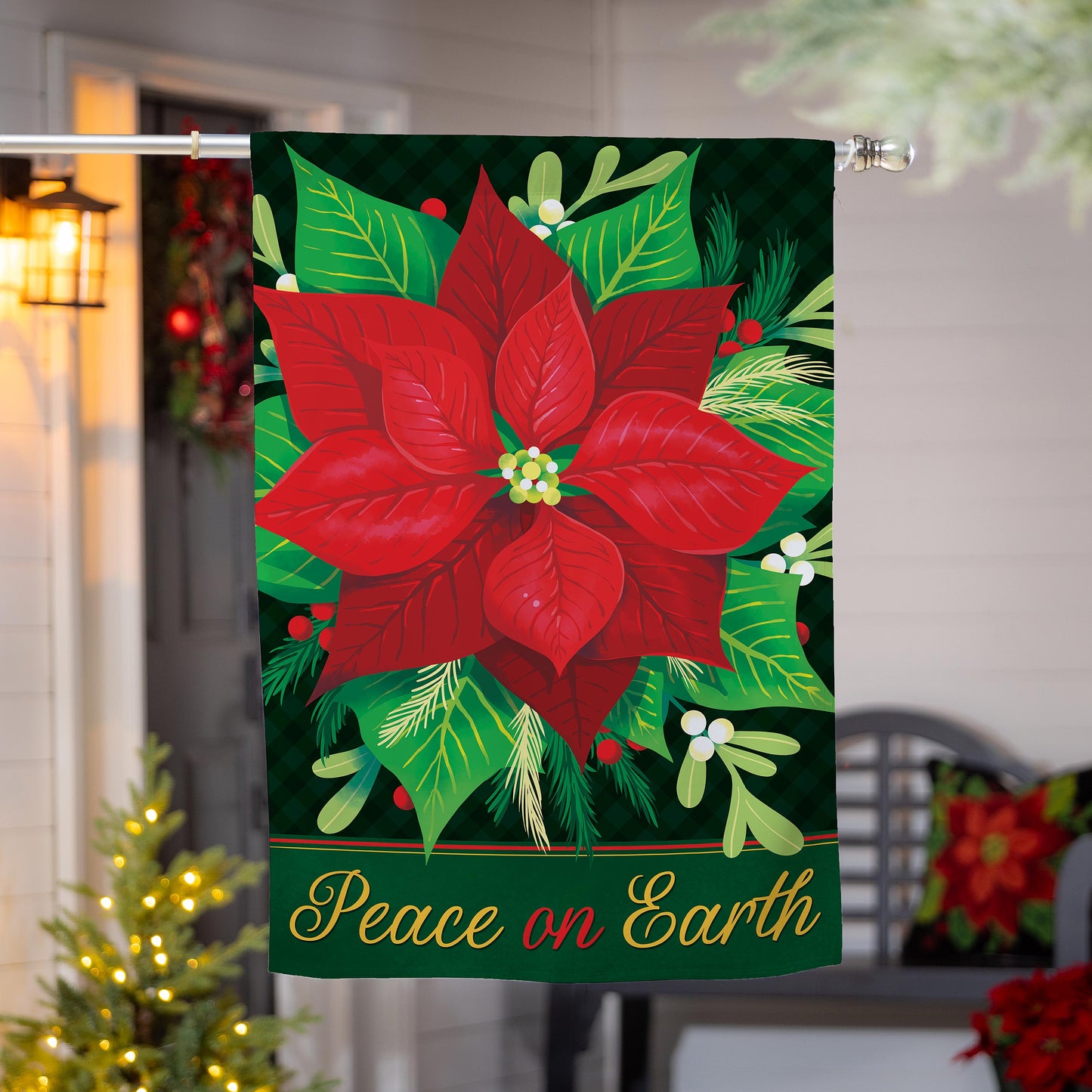 House Flag - Peace on Earth Poinsettia Suede