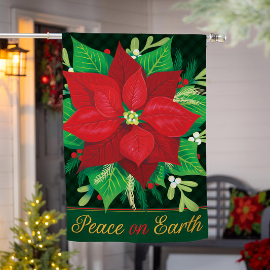 House Flag - Peace on Earth Poinsettia Suede