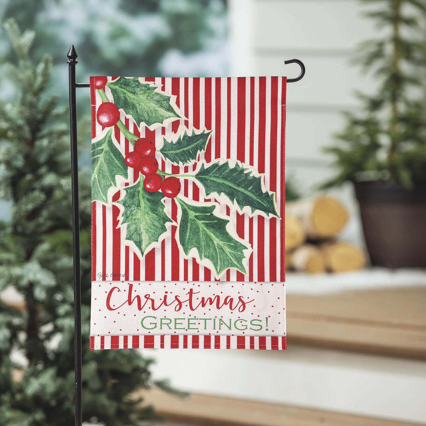 Grdn Flag - Christmas Greetings Burlap