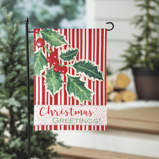 Grdn Flag - Christmas Greetings Burlap