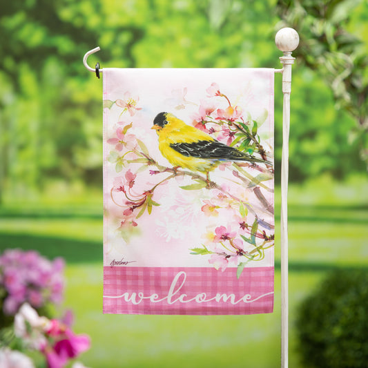 Garden Flag - Yellow Finch & Cherry Blossom