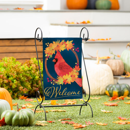 Garden Flag - Fall Cardinal Wreath Burlap