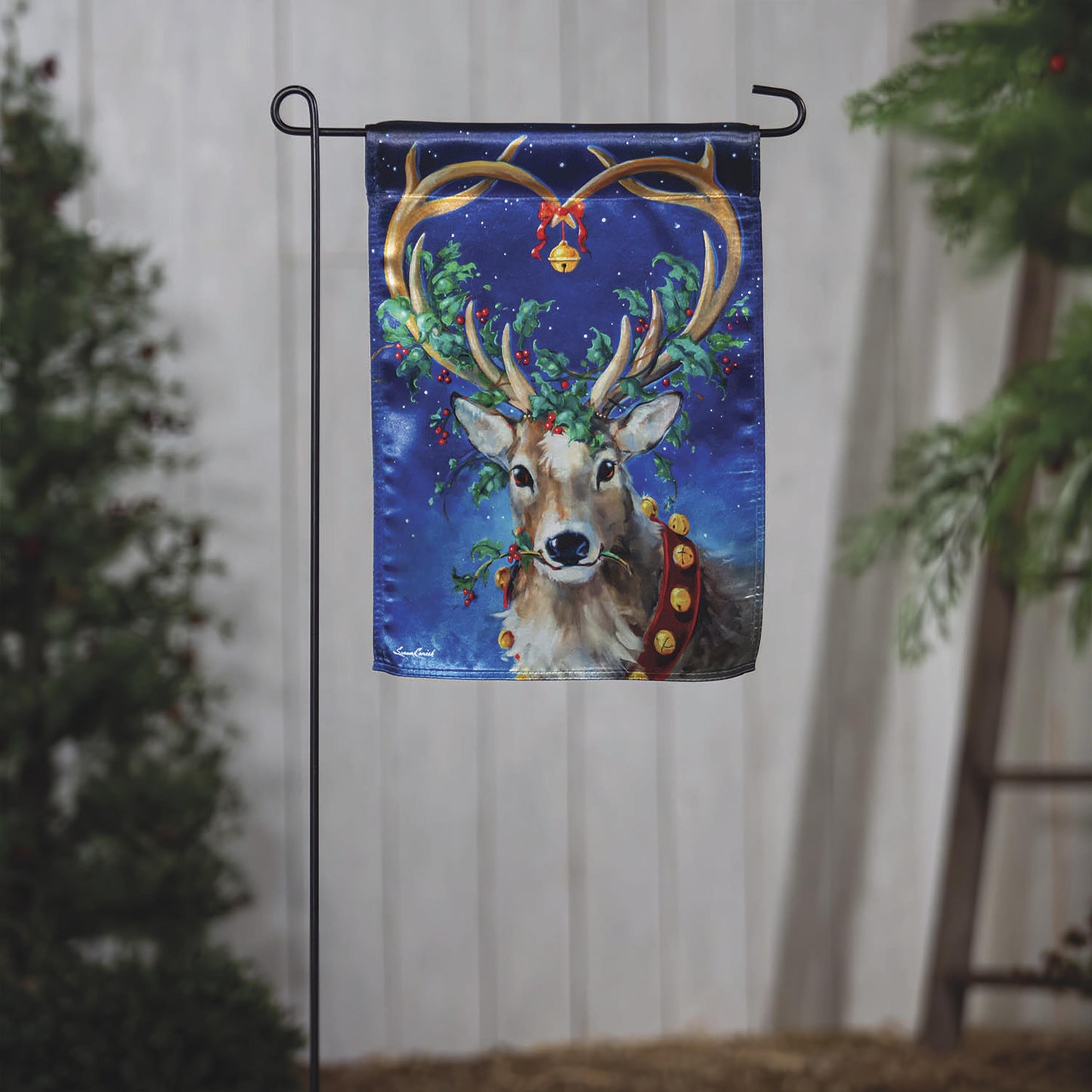 Grdn Flag - Santas Reindeer Lustre