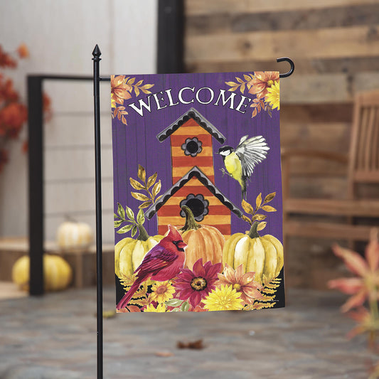 Garden Flag - Welcome Fall Bird House Moire