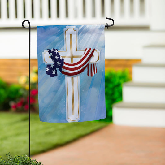 Garden Flag - Flag Drapped Cross Suede