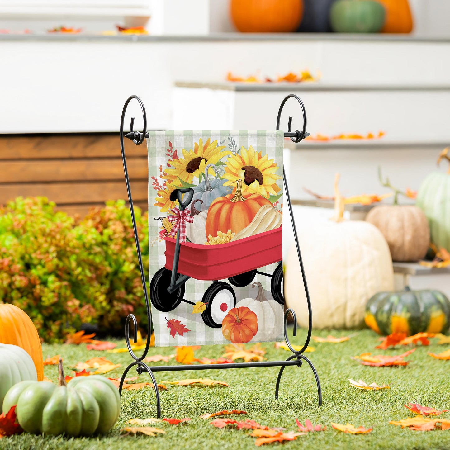 Garden Flag - Wagon Filled Pumpkin Suede