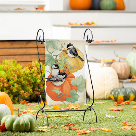 Garden Flag - Chickadee Pumpkin Vine Suede