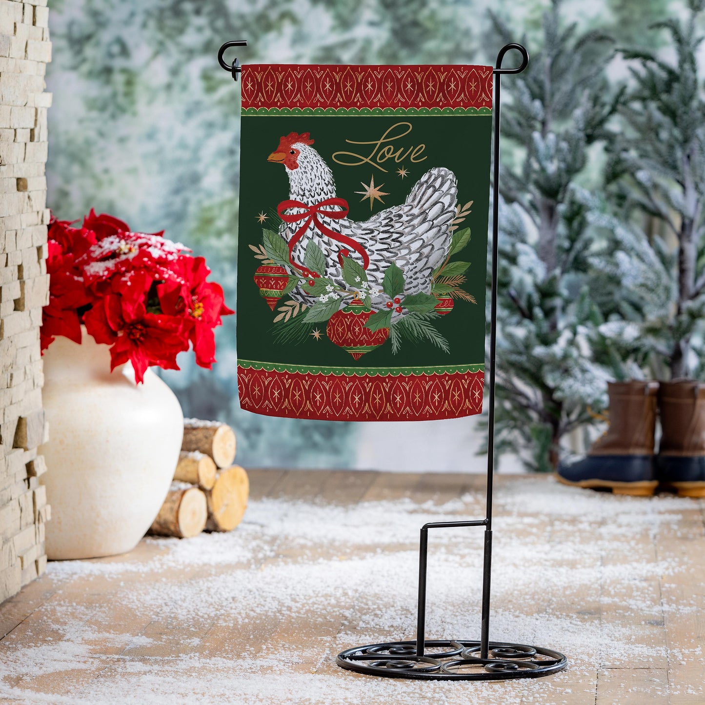 Garden Flag - Floral Christmas Suede