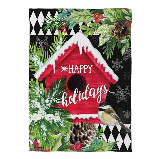 Garden Flag - Floral Red Birdhouse Suede