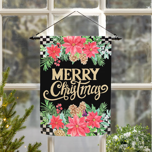 Garden Flag - Floral Checkered Merry Christmas Sue