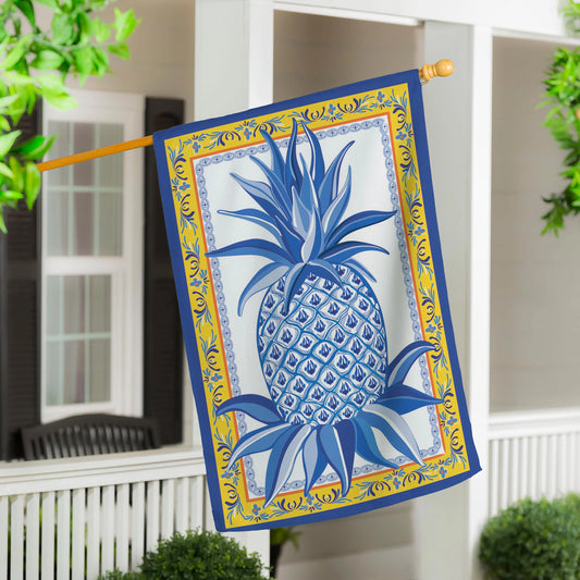 House Flag - Blue & White Pineapple