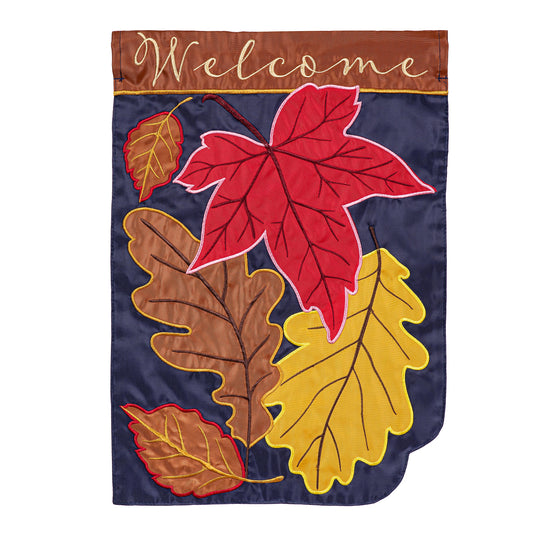 Garden Flag - Fall Leaves on Navy Applique