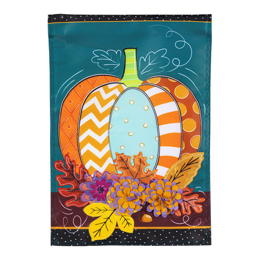 House Flag - Pattern Pumpkin on Teal Applique