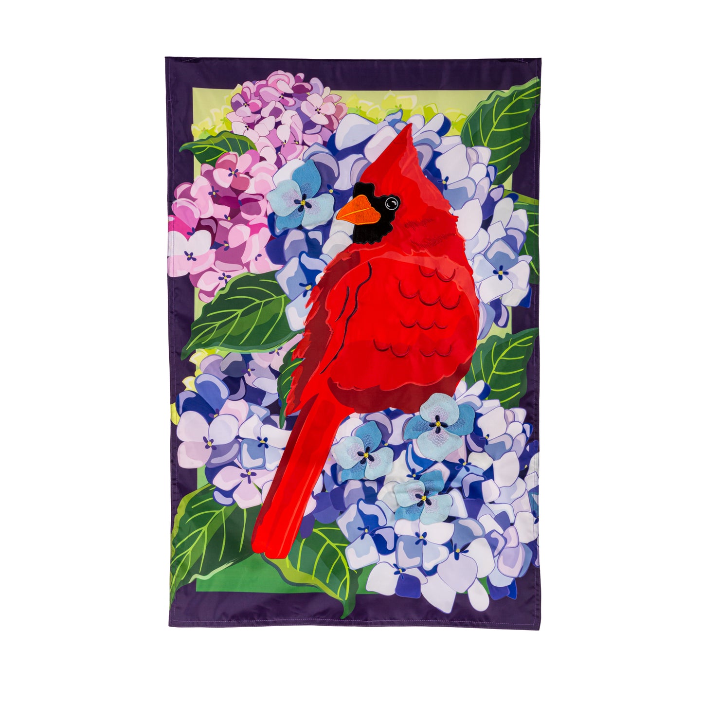 House Flag - Red Cardinal & Hydrangea