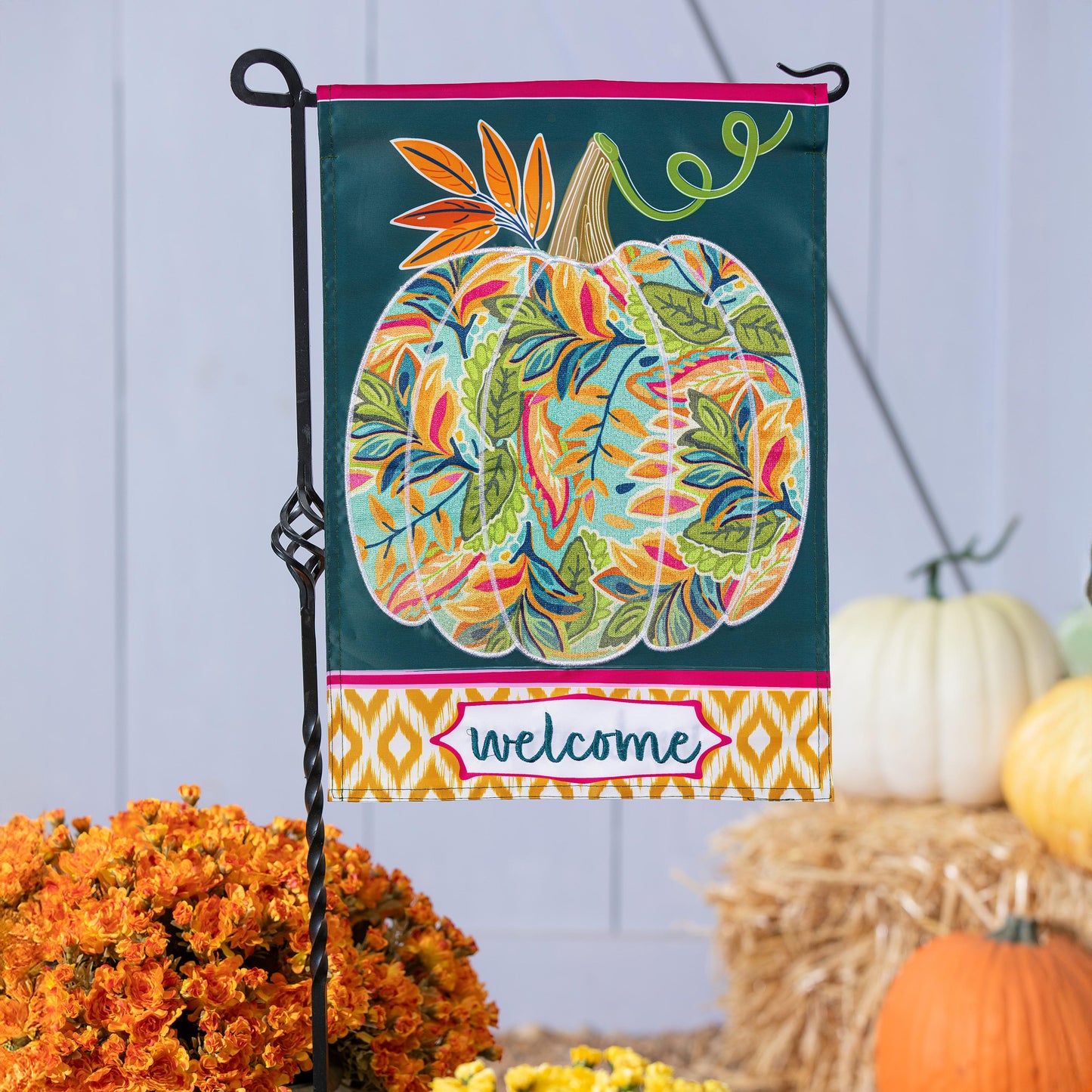 Garden Flag - Patterned Jacobean Floral Pumpkin Ap