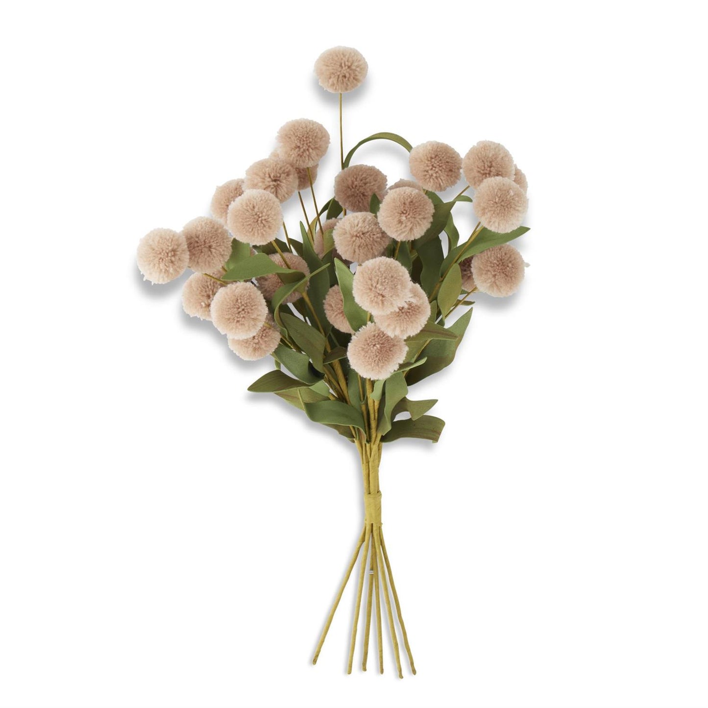 13" Tan Pompom Pick w/ Green Leaves