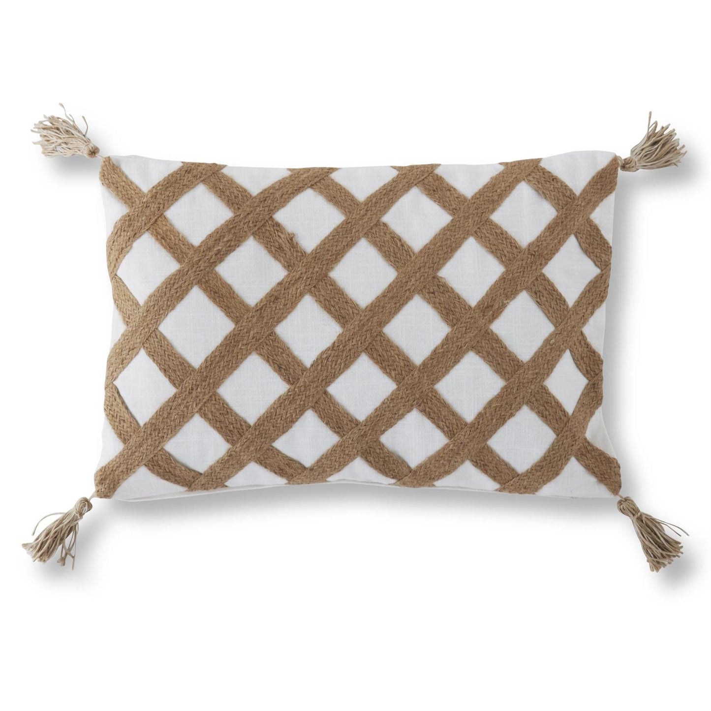 Pillow - 22" White Jute Lattice w/ Tassels