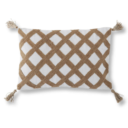 Pillow - 22" White Jute Lattice w/ Tassels