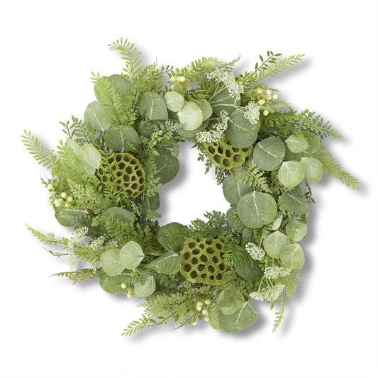 26 Inch Eucalyptus Fern & Lotus Pod Wreath