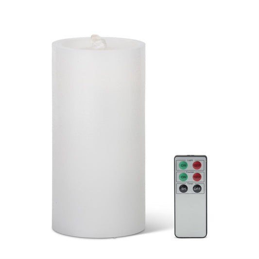 7.75 Inch White LED Wax Pillar Water Candle w/Time