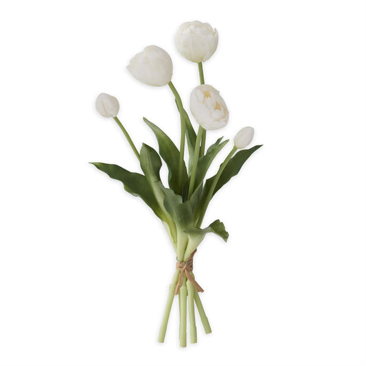 15 Inch White Real Touch Tulip Bud & Bloom Bundle
