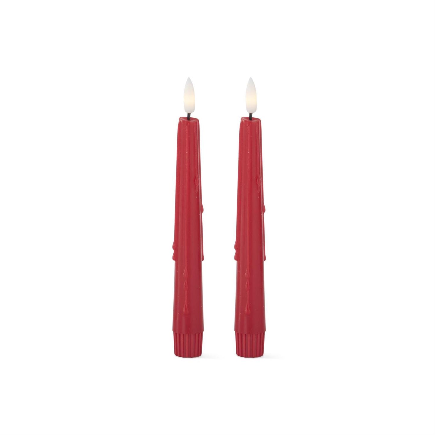 Set of 2 8 Inch Red LED Drip Taper Candles w/Timer