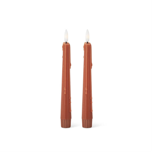 Set of 2 8 Inch Rust LED Drip Candles w/Timer