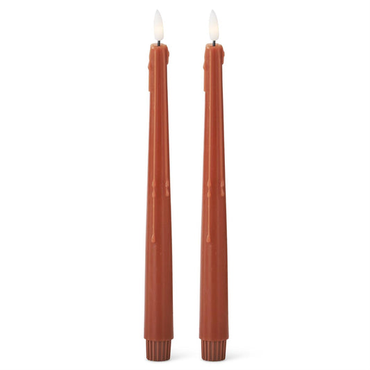 Set of 2 11.5 Inch Rust LED Drip Taper Candles w/Timer