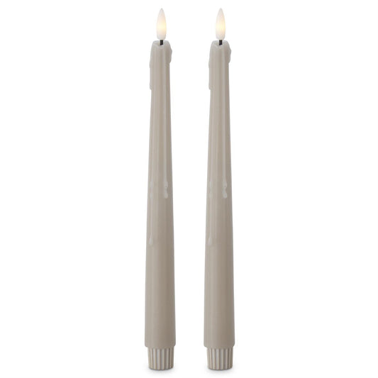 Set of 2 11.5 Inch Taupe LED Drip Taper Candles w/ Timer