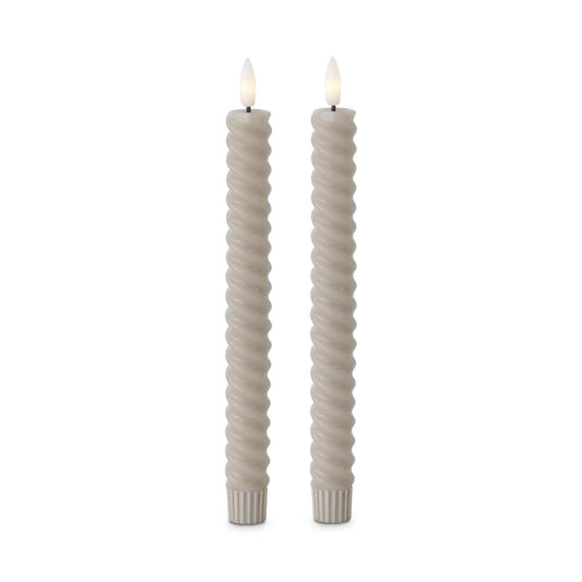 Set of 2 9.75 Inch Taupe Spiral LED Candles w/Time