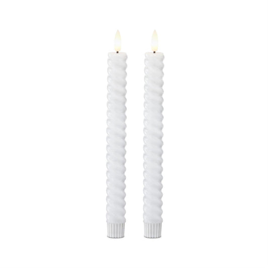 Set of 2 9.75 Inch White Spiral LED Candles w/Time
