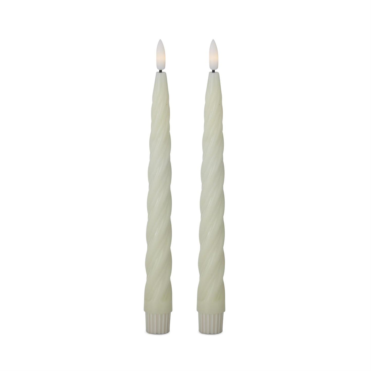 Set of 2 - 9.75" Cream Spiral LED Taper Candles