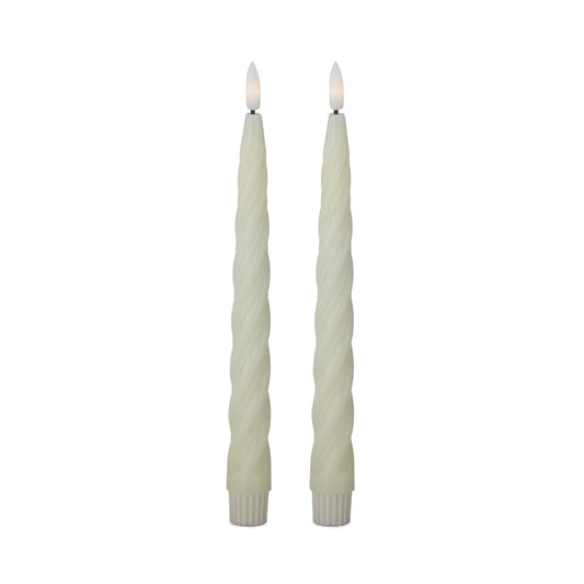 Set of 2 - 9.75" Cream Spiral LED Taper Candles