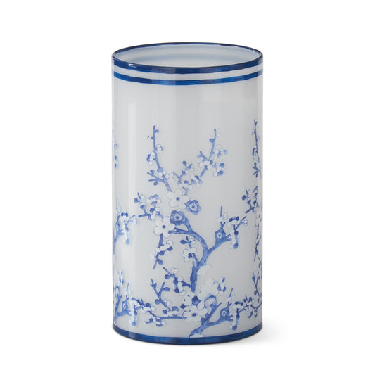 7.75 Inch Blue & White Chinoiserie Glass Candle Sl