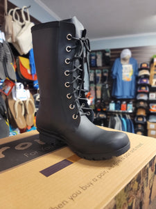 Women's Matte Black Lace-Up Rain Boots (Tall)