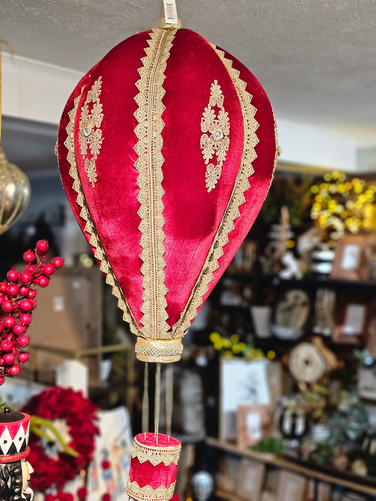 35 Inch Jeweled Burgundy & Gold Hot Air