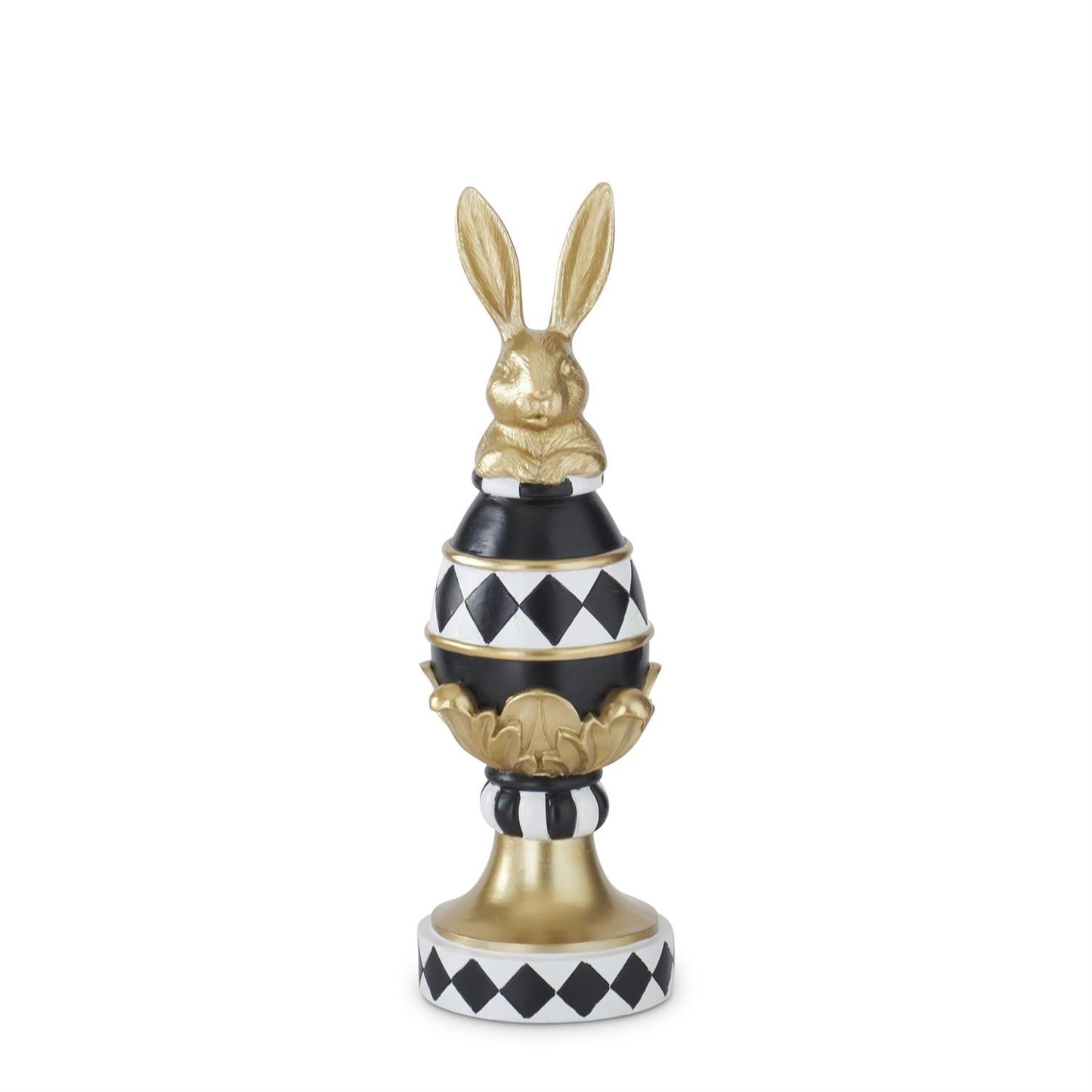 13.5" Gold, Black, & White Easter Bunny on Pedestal