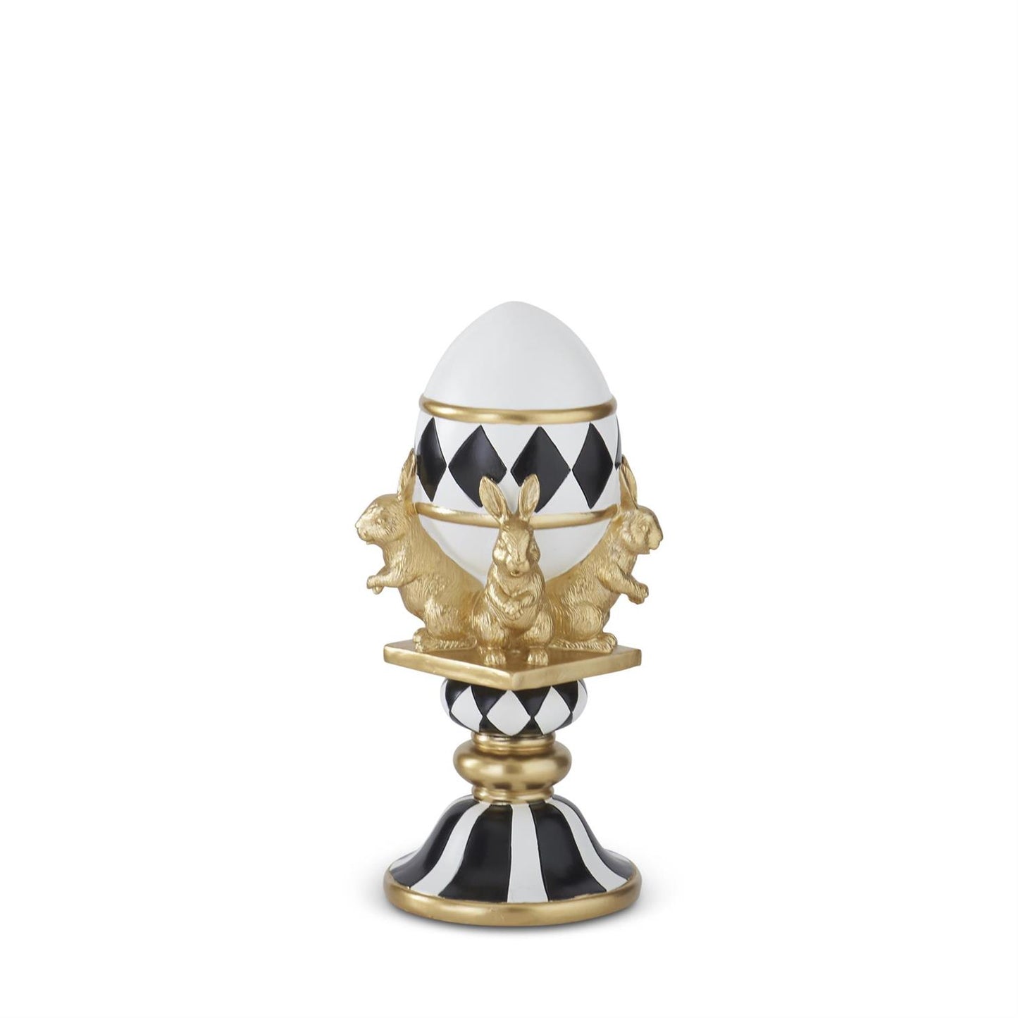 11.75" White Gold & Black Easter Egg with Bunnies