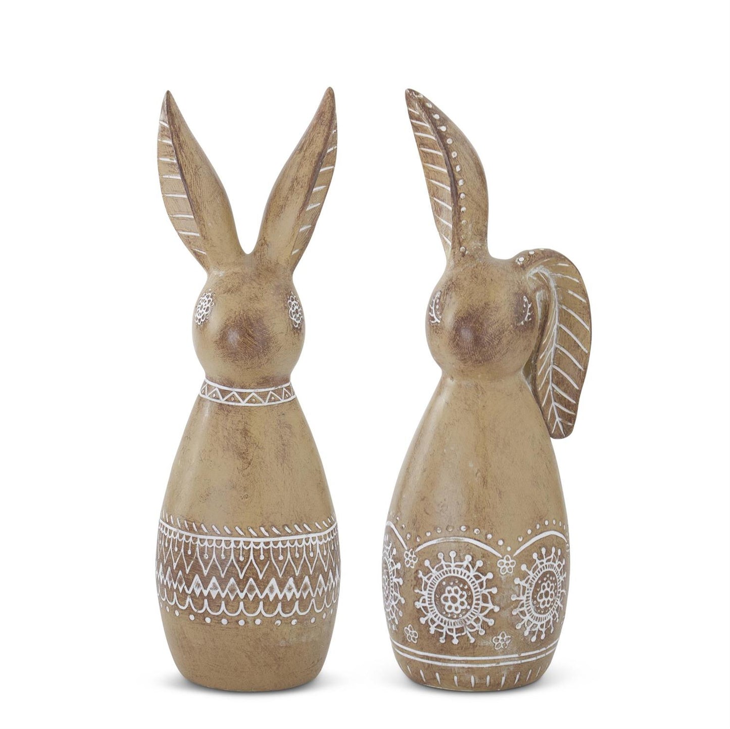 Tan Resin White Carved Bunny (2 styles)