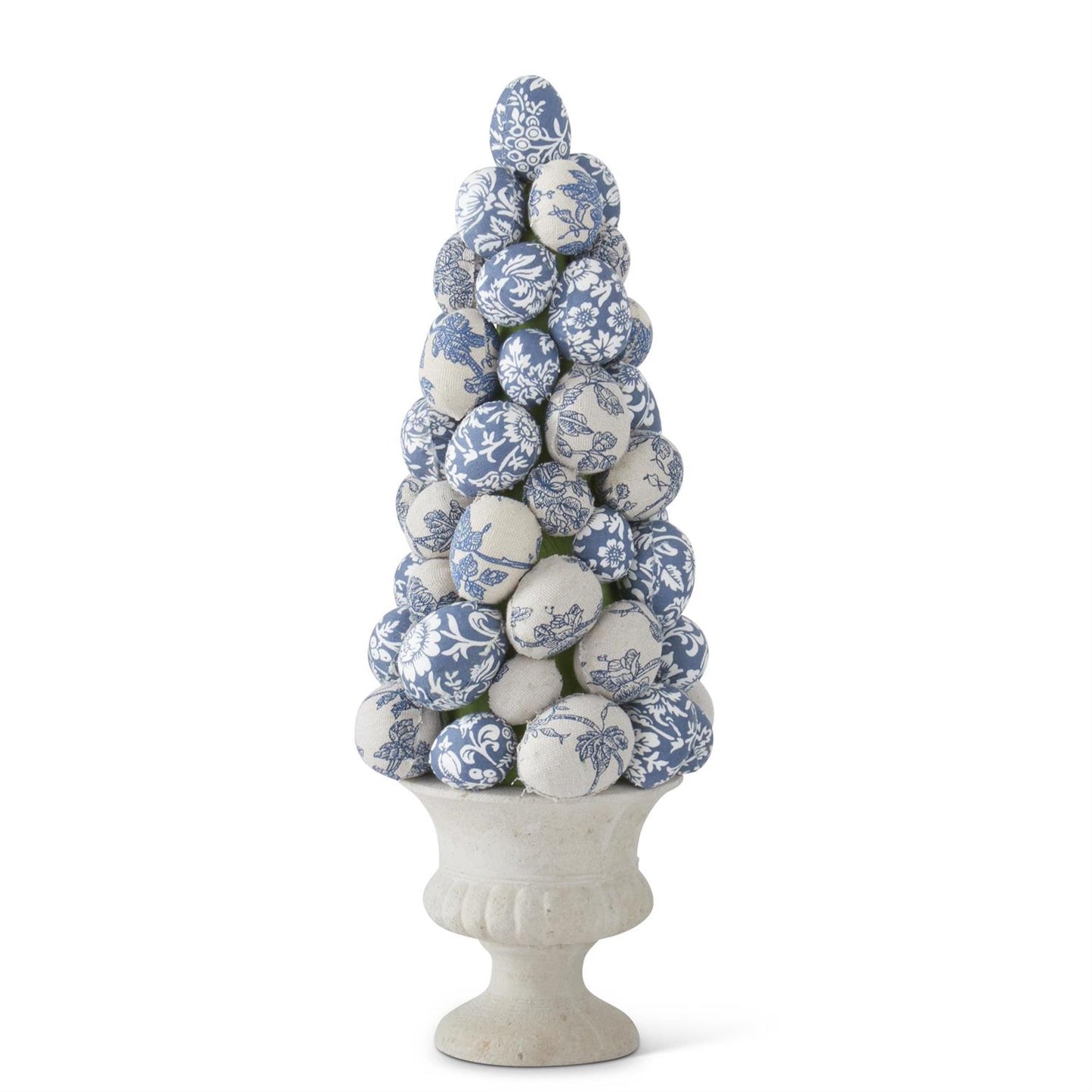 15" Blue & White Floral Easter Egg Topiary