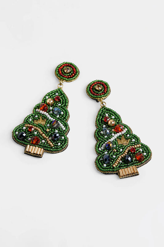 Christmas Tree Beaded Earrings