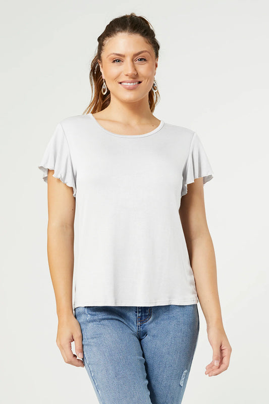 Avery Flutter Sleeve Tee - White