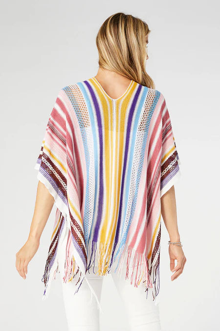 Neva V-Neck Poncho w/ Fringe - Pink